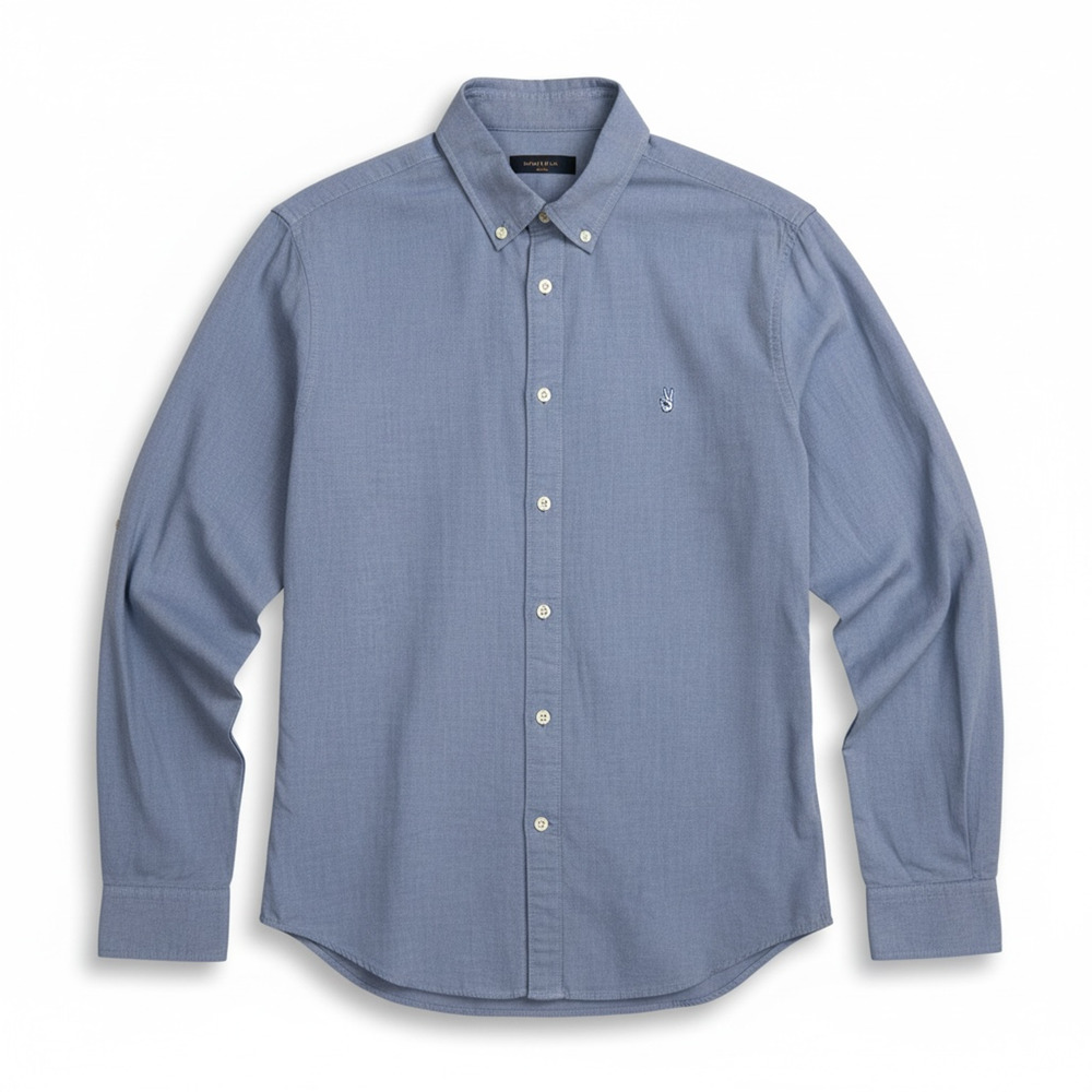 John Varvatos USA Peace Logo Long Sleeve Blue Chambray Button Down Mens Medium